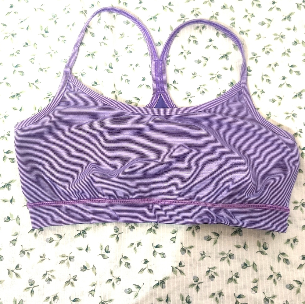 Gap Body Sports Bra, purple & white stripes medium